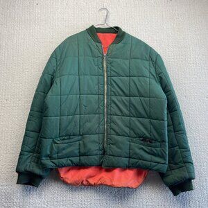 VTG Thermo King Quilted Bomber Down Puffer Jacket Military Green Reversible Read